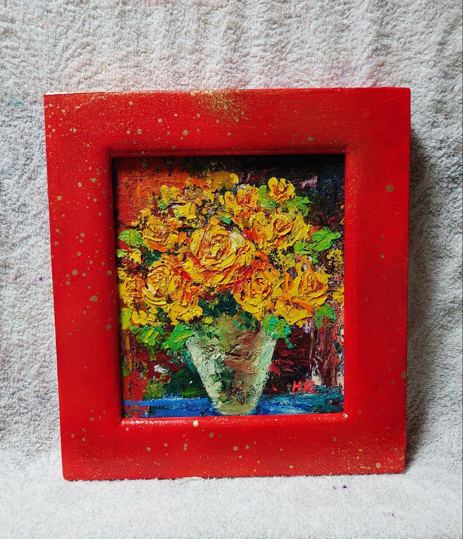 油絵 絵画【白と黄色花】