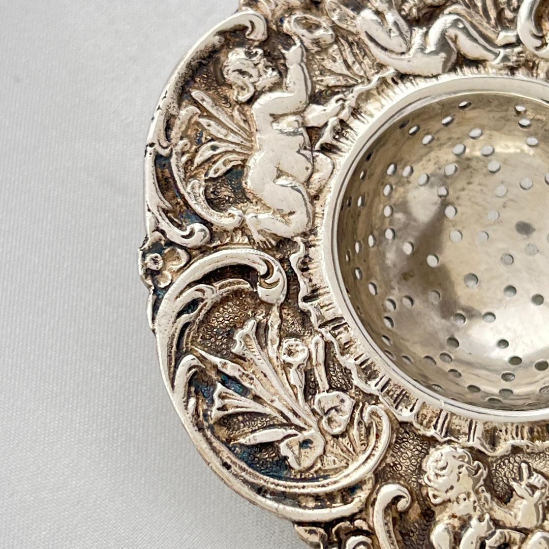 【ドイツ】 天使とチェラブのティーストレナー【純銀】11cm 42g