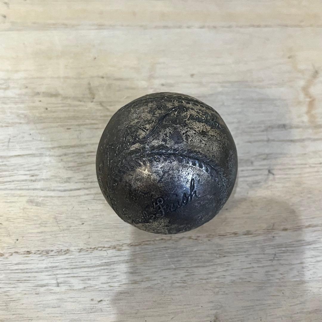 【アンティーク】日米野球 ベーブルース 他サイン刻印入り 記念ボール 鋳物 希少