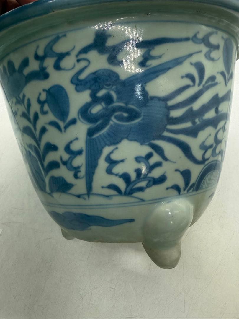 古染　染付　植木鉢　花卉紋　アンティーク　送料込み260129