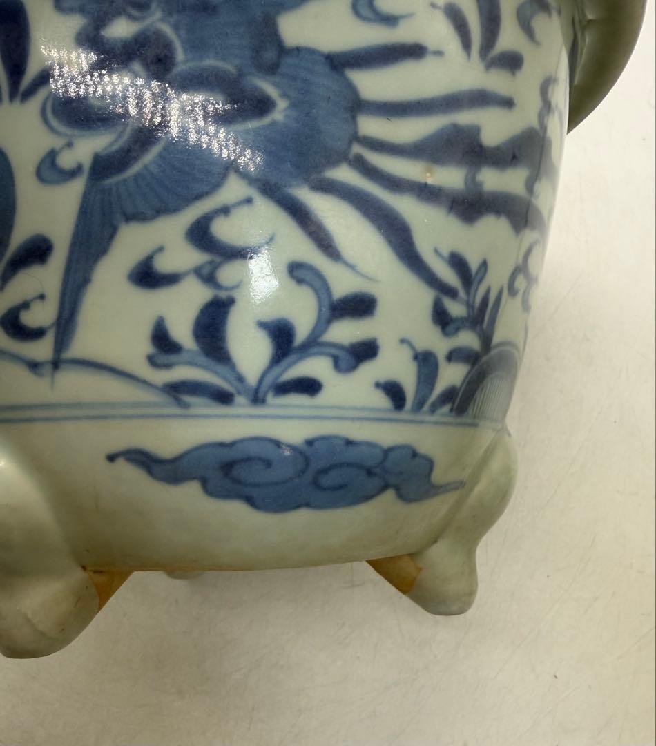 古染　染付　植木鉢　花卉紋　アンティーク　送料込み260129