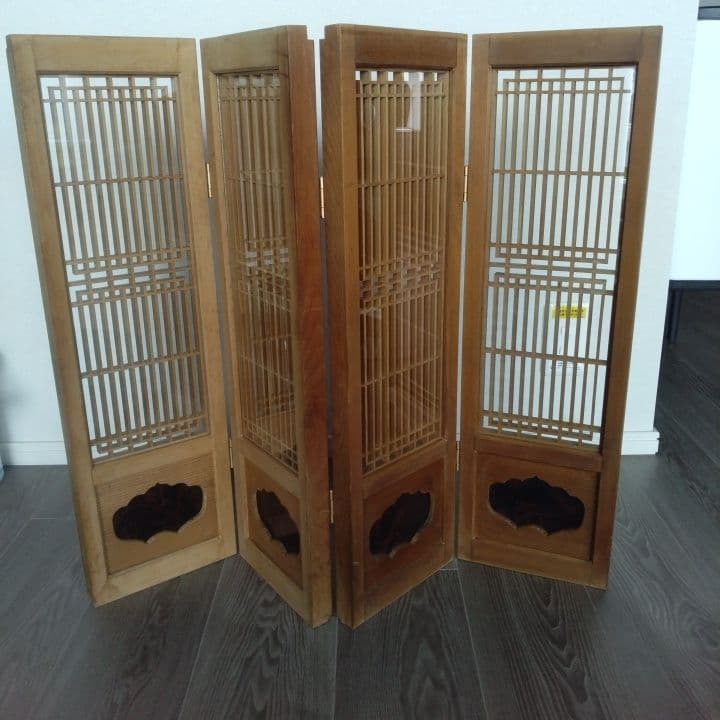 ガラス入り格子ミニ屏風 ついたて 昭和レトロ