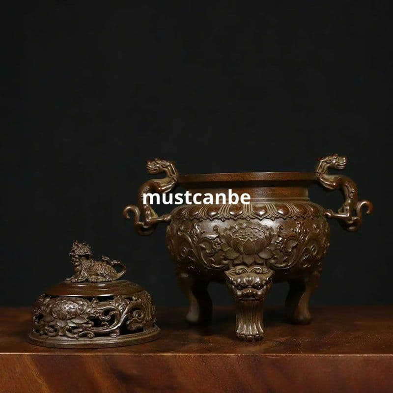 銅器 香炉 チ竜耳三足薫香炉 美品 縁起物 香道具 工芸品 置物