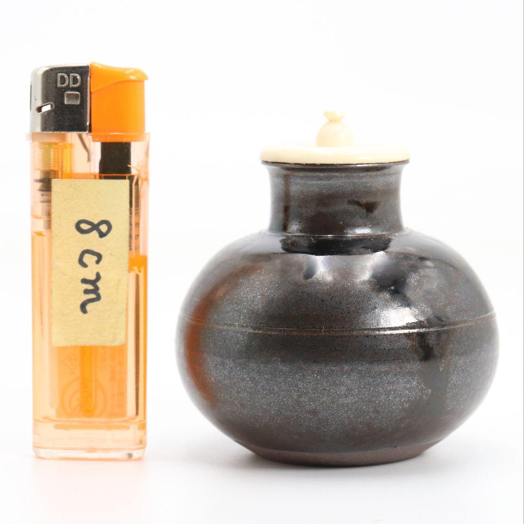 笹田有祥作 摸 唐物大名物 早苗丸壷茶入 宗薫緞子仕覆付 茶道具　V904　N9