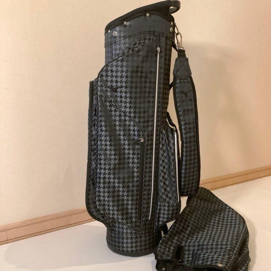 【SI】MIZUNO　千鳥格子柄 キャディバッグ ゴルフ 5分割 自立式