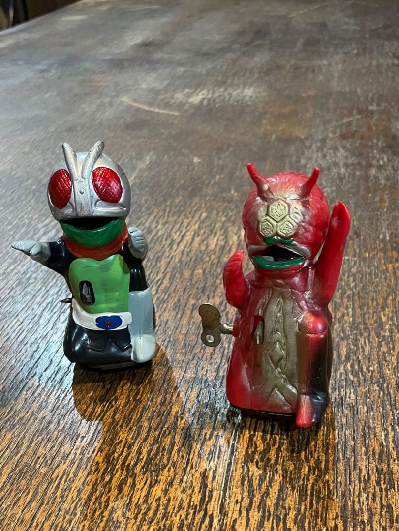 当時物ゼンマイ ソフビ 歩行玩具 小 仮面ライダーと蜘蛛男 2体 昭和レトロ