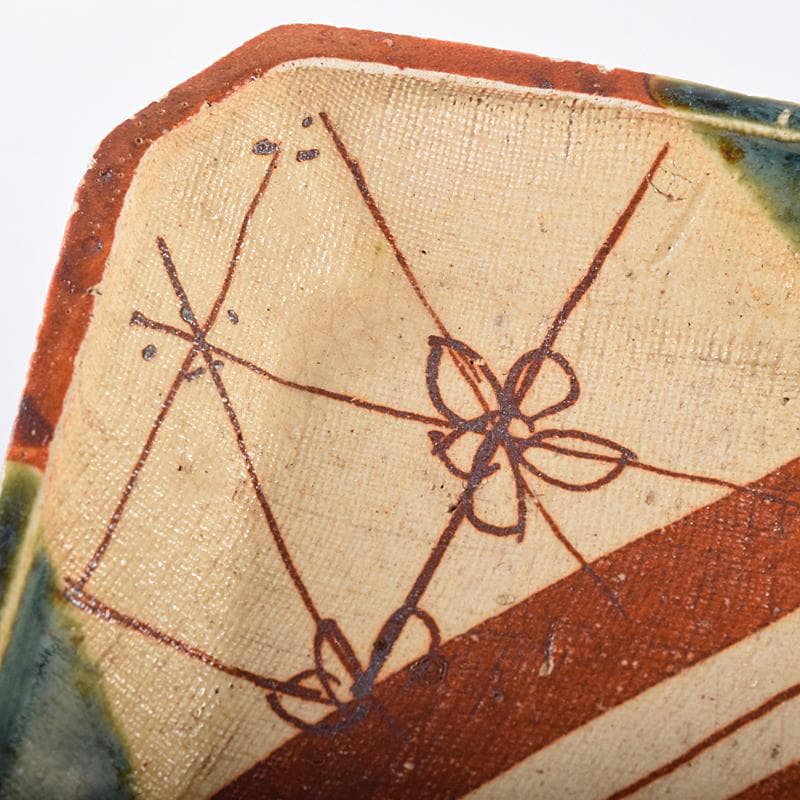 北大路魯山人作　星岡窯　織部焼　於里辺　小皿　五客　共箱　D　R8587