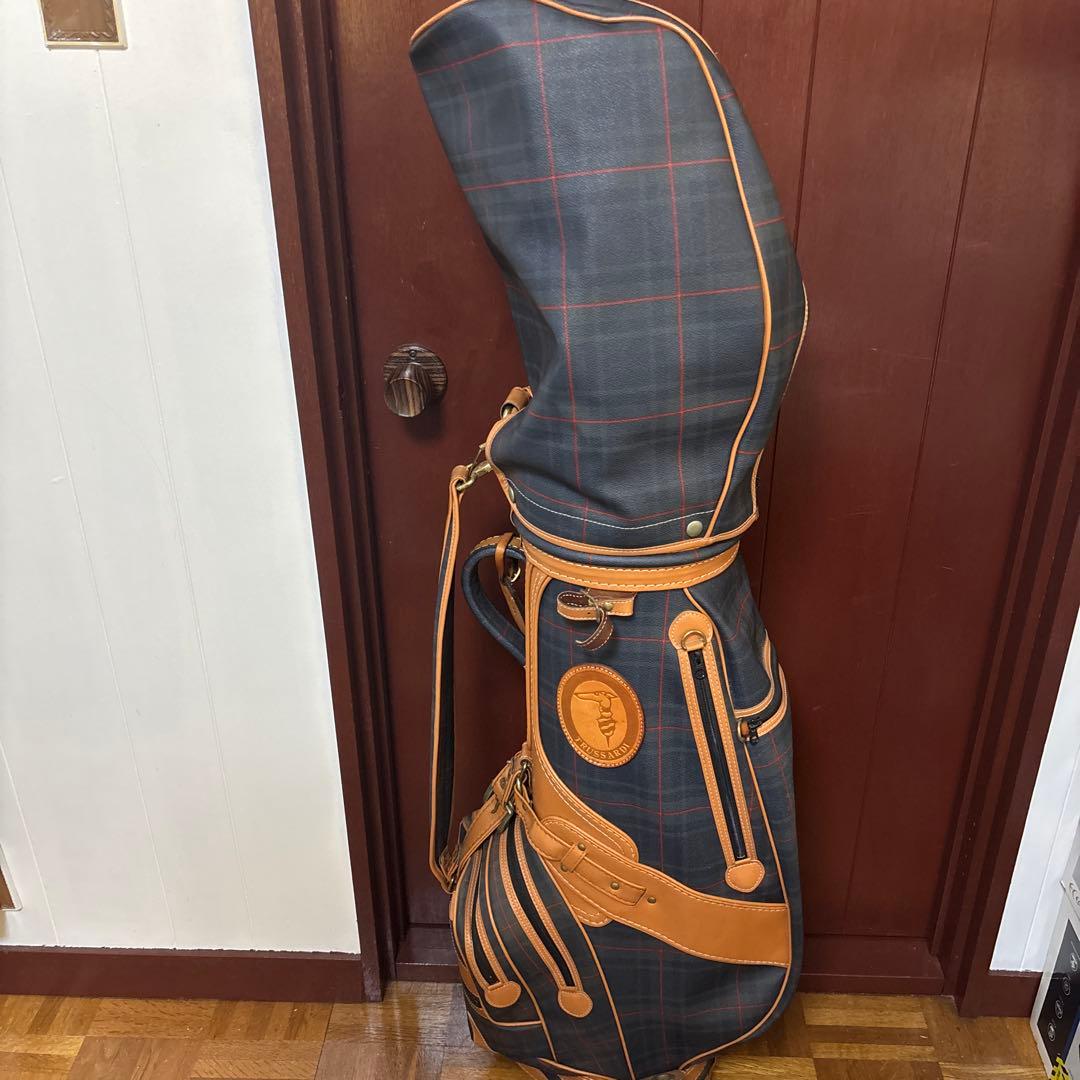 ネイビーとオレンジのチェック柄 ゴルフバッグ