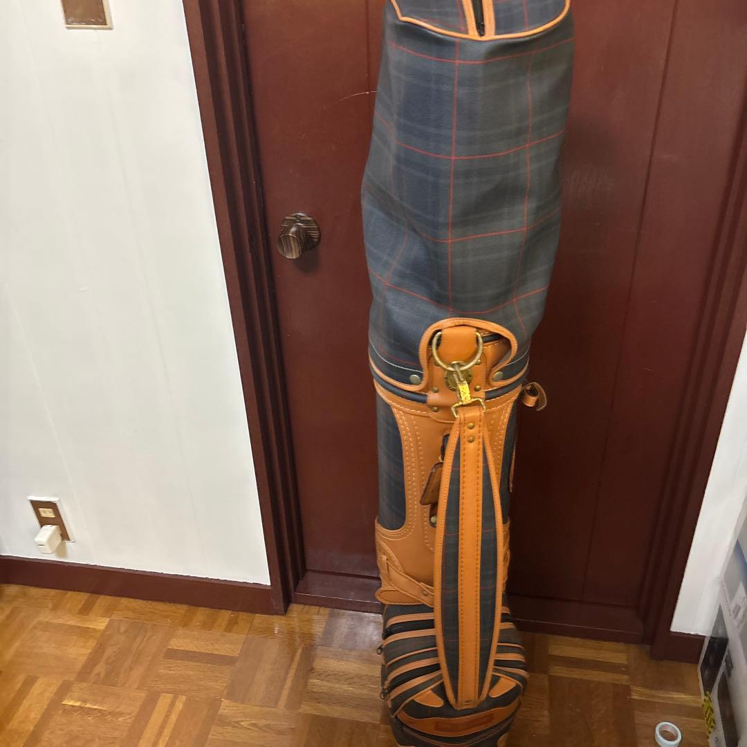 ネイビーとオレンジのチェック柄 ゴルフバッグ