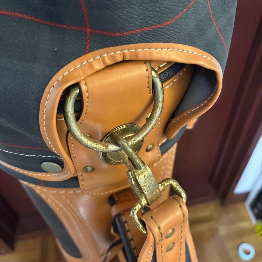 ネイビーとオレンジのチェック柄 ゴルフバッグ