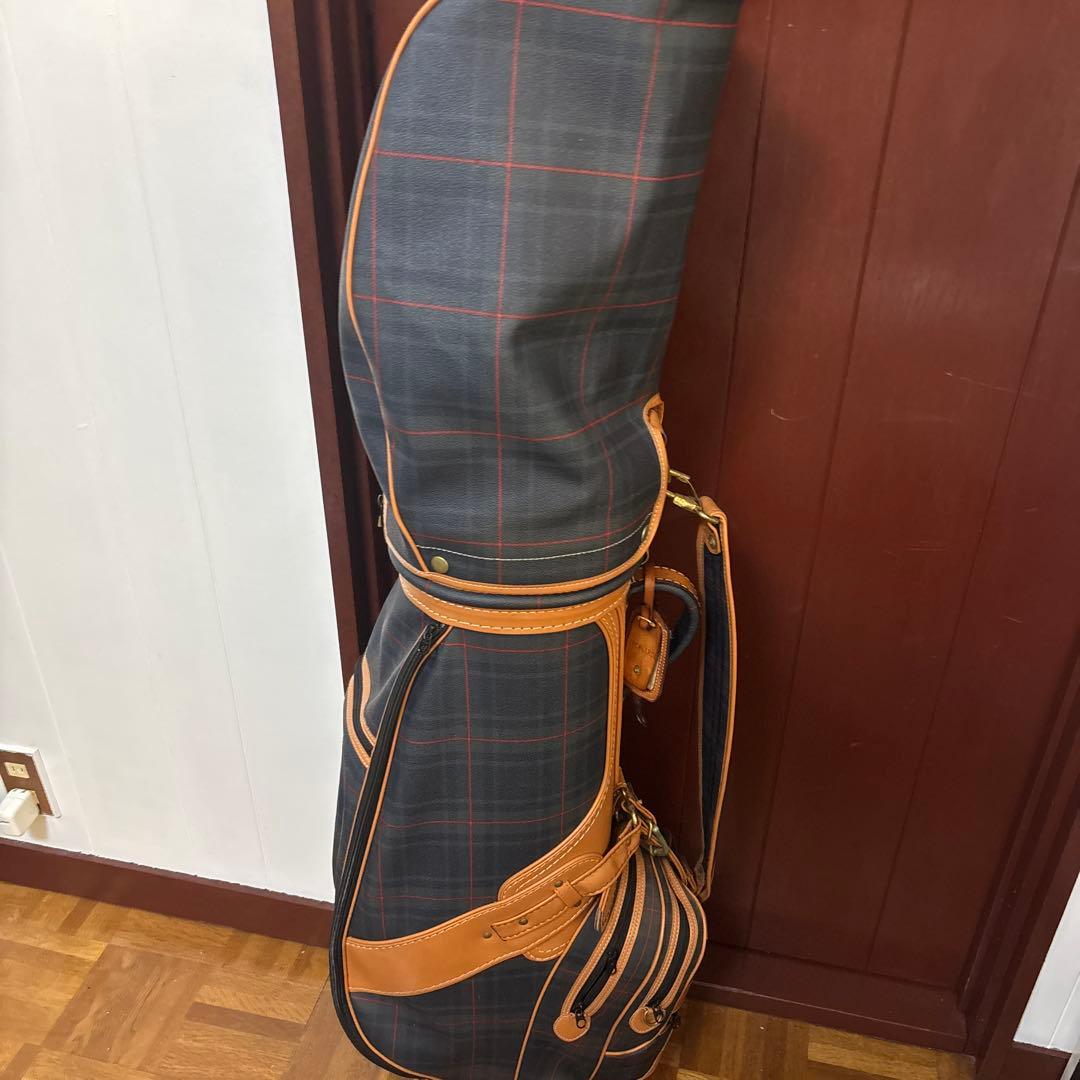 ネイビーとオレンジのチェック柄 ゴルフバッグ