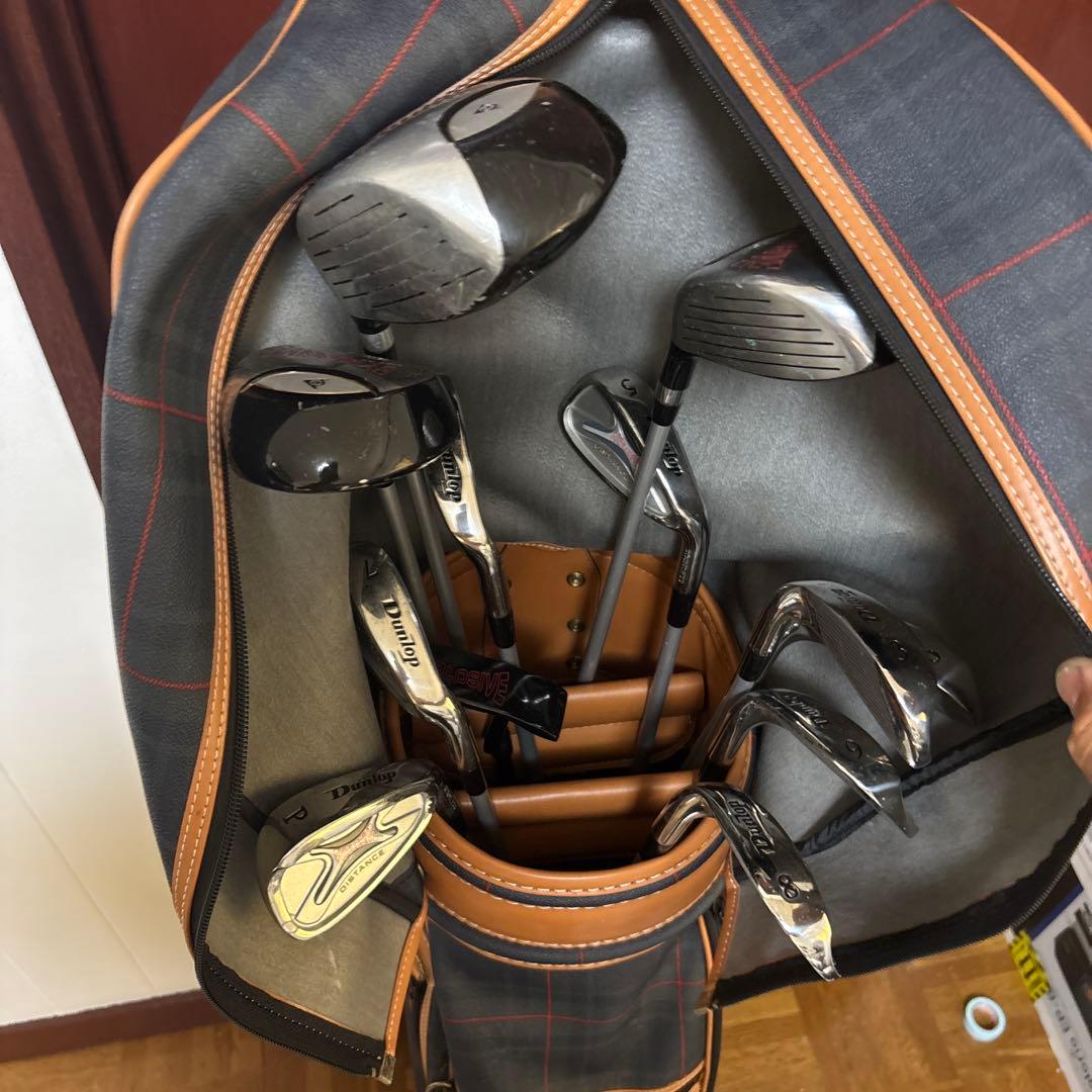 ネイビーとオレンジのチェック柄 ゴルフバッグ