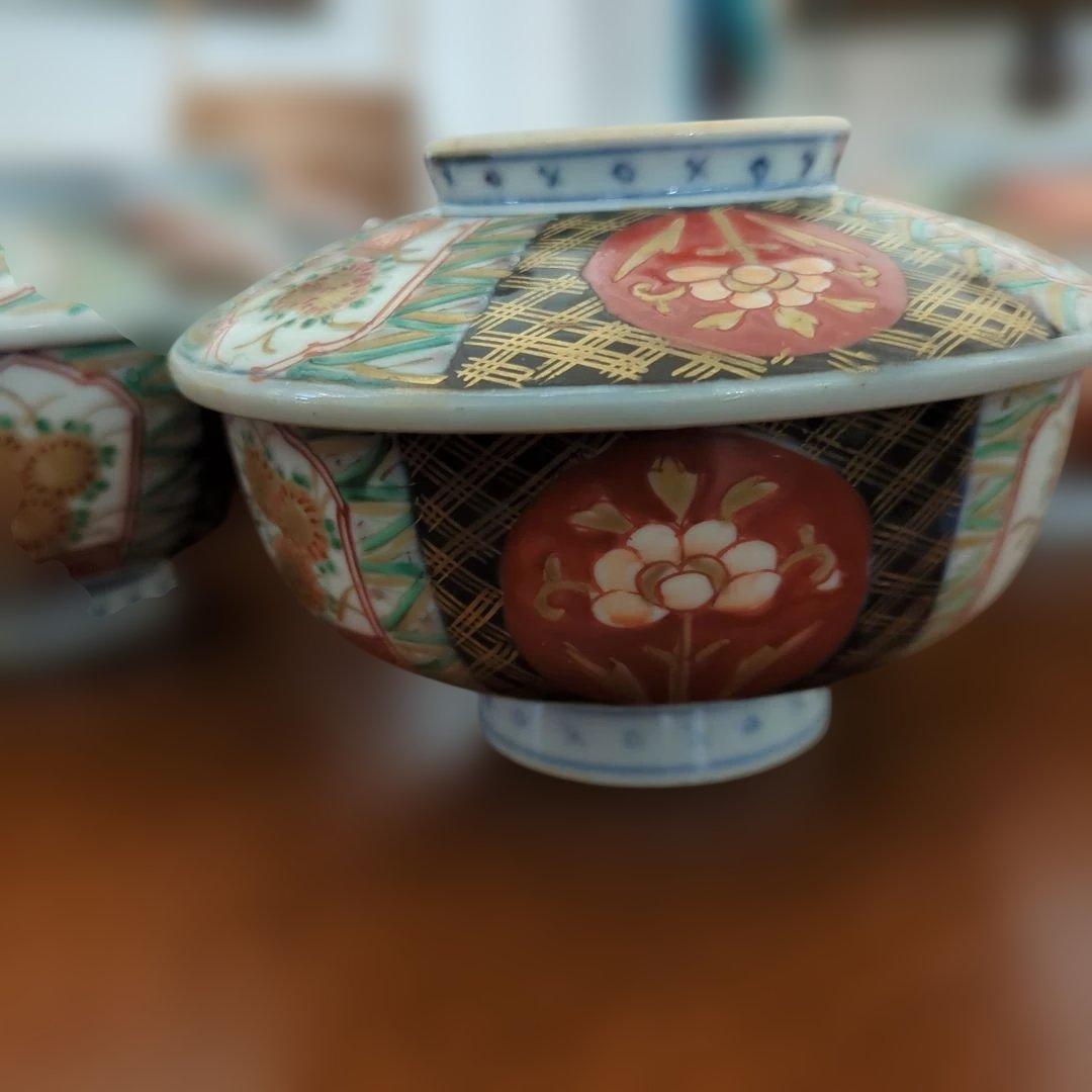 骨董　伊万里　蓋付き　お茶碗　碗　色絵　錦手　アンティーク　5つ〜