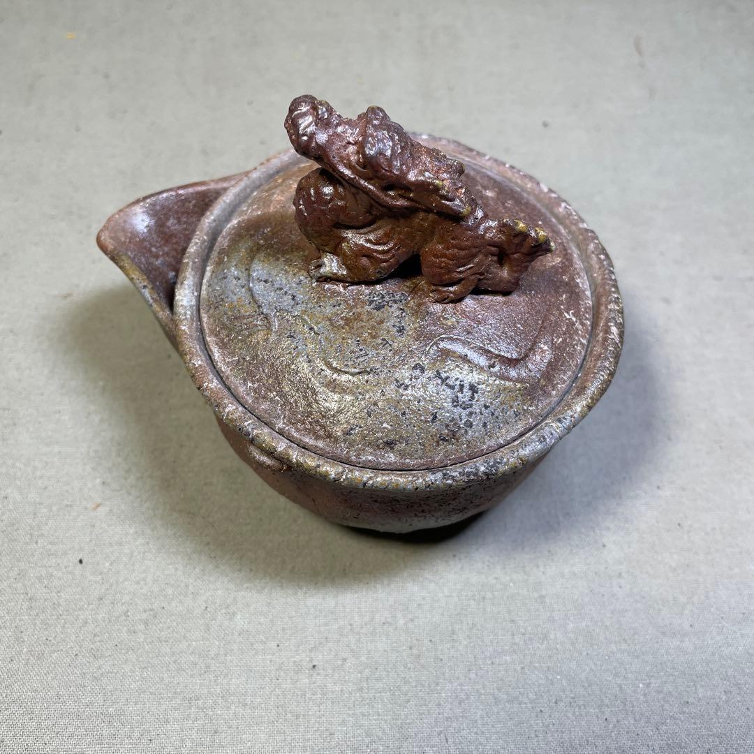 ト*ン様 備前焼　備前手造り龍宝瓶　獅子宝瓶 在銘 ２点セット 煎茶器 急須 煎