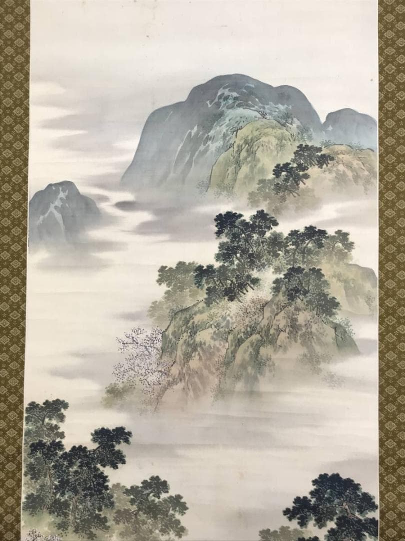 【真作】小林華光/春景山水図/掛軸☆宝船☆AD-530