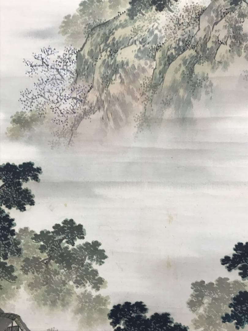 【真作】小林華光/春景山水図/掛軸☆宝船☆AD-530