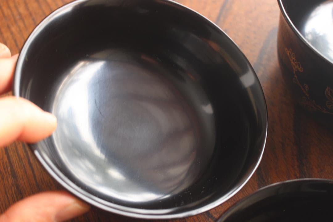 時代逸品！端正な時代黒漆に極上菊蘭蒔絵の映える四つ椀（検懐石道具蒔絵椀茶道具