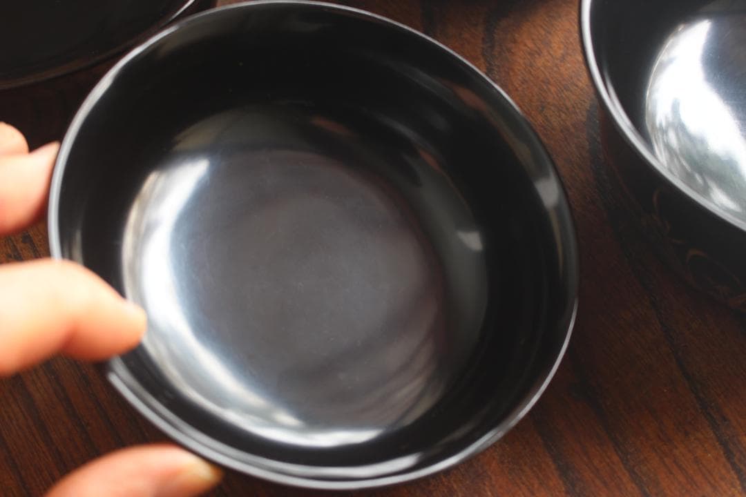 時代逸品！端正な時代黒漆に極上菊蘭蒔絵の映える四つ椀（検懐石道具蒔絵椀茶道具