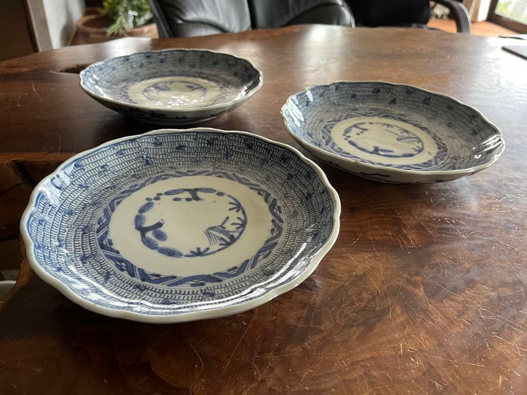 古伊万里　微塵唐草染付７寸3枚セット（太明成化年製）