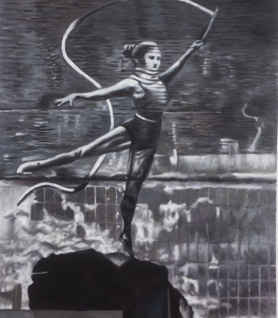 肉筆☆油絵☆F20号『新体操をする少女by』Banksy/模写