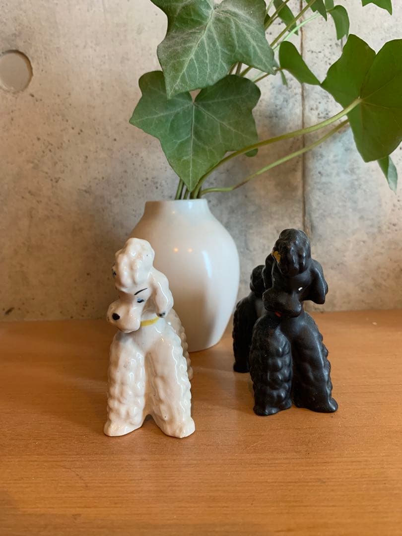 【アンティーク】プードルフィギュア 白黒セット 陶器製