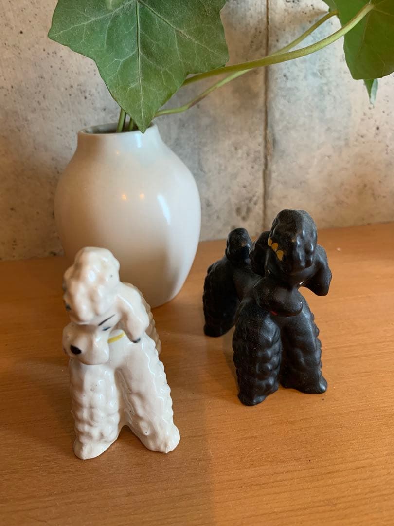 【アンティーク】プードルフィギュア 白黒セット 陶器製