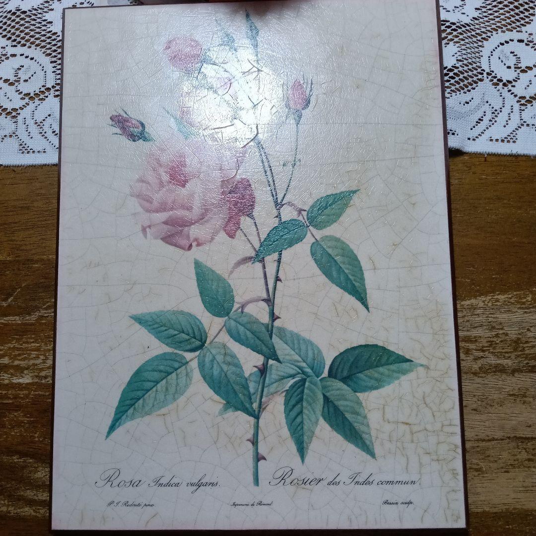 ♥ルドゥーテの薔薇　Rosa indica vulgaris　陶板風木製プレート