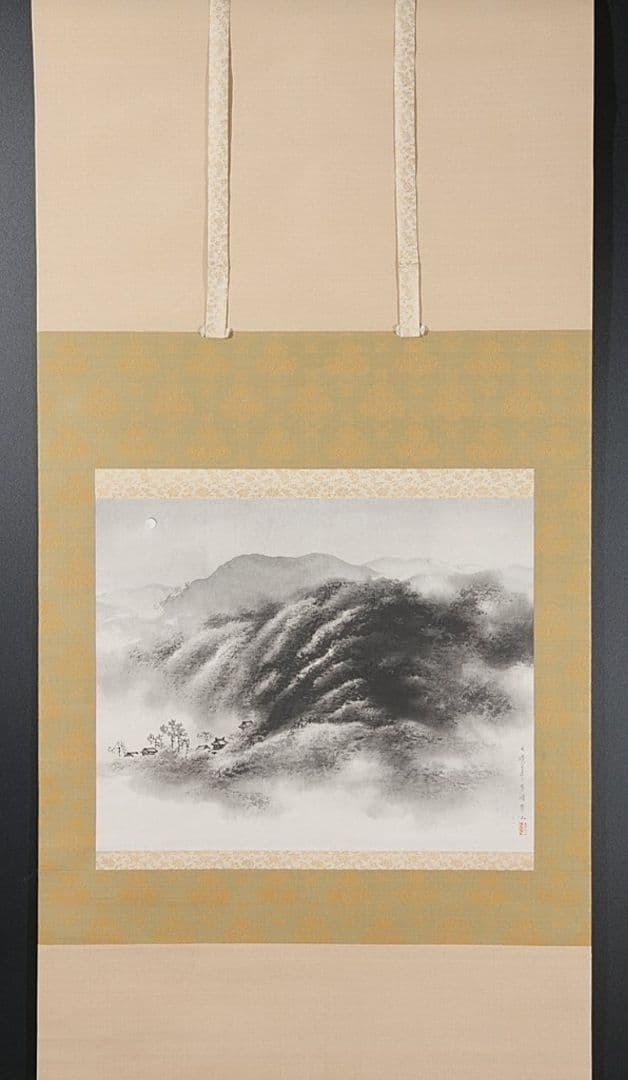 ​林文塘　 2点 ［蛍 に舟上美人図］［連峯］ 水墨画　掛軸 真作