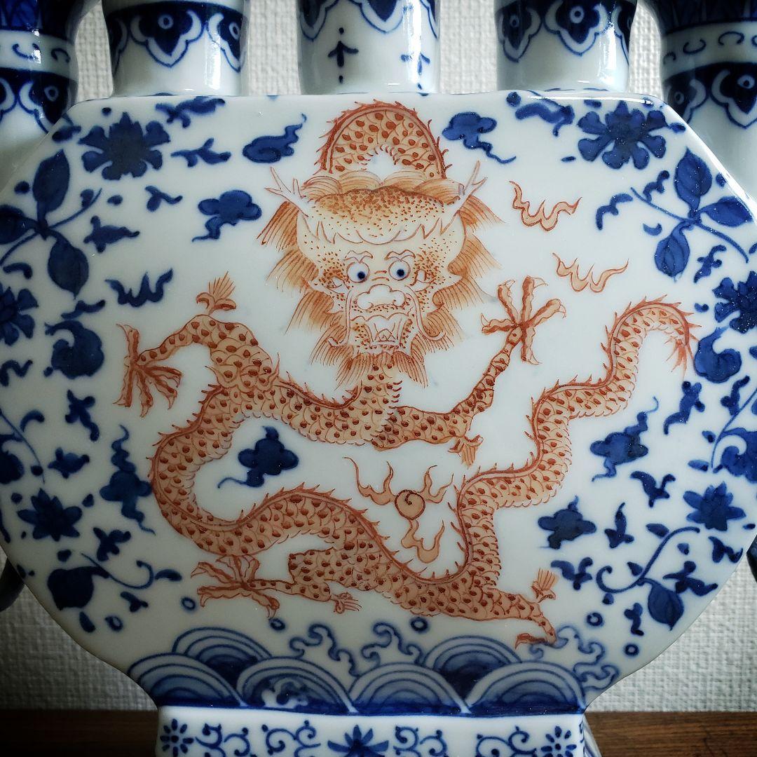 大清乾隆年製 五連多口花瓶 染付 龍紋 中国 花器 花生