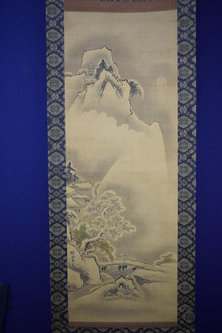 模写/狩野探幽/山水図/布袋屋掛軸HI-317