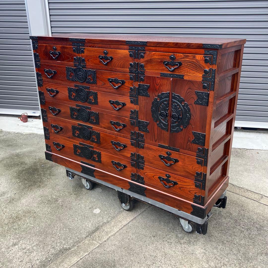 仙台箪笥 伊達箪笥 漆塗り 6段13杯 引き出し 和箪笥 帳場箪笥 サイドボード