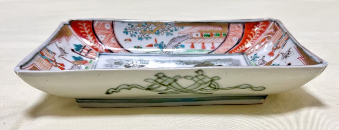 古伊万里　色絵鶴松竹梅楼閣文　長皿1枚　アンティ－ク