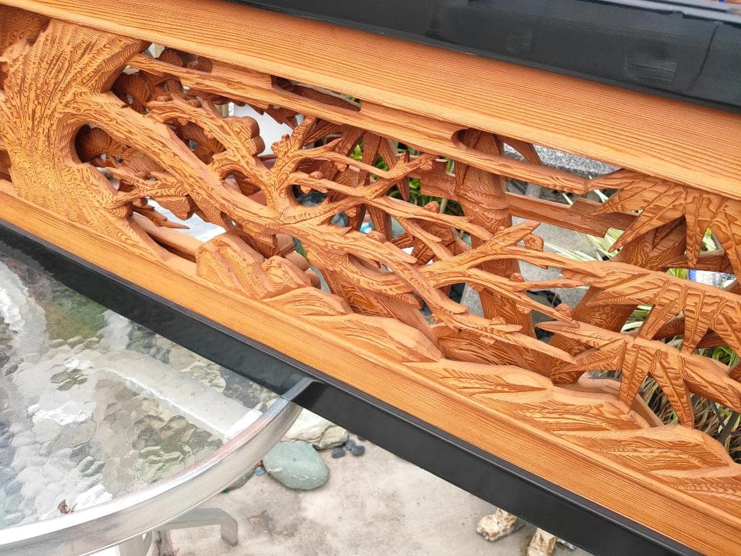 《引取り限定》高級欄間☆松竹梅☆透かし彫り工芸1845x30x380☆木彫り彫刻