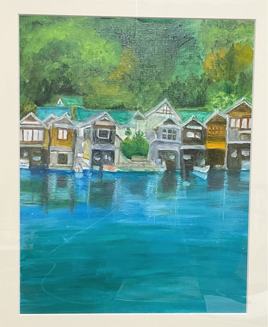 油彩画　「　伊根の舟屋　」　原画　額付