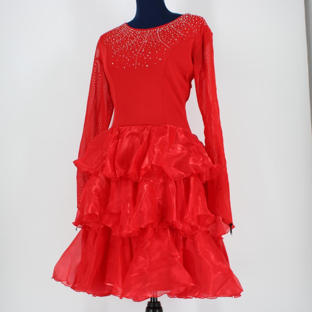 【美品社交ダンス衣装】ワンピース ドレス ラテン 赤 primaboutique