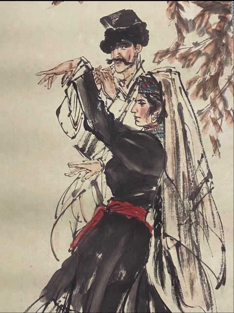 【四条屏】黄冑 風人物図 掛軸セット　宣紙・手工表装　中国画 伝統美術