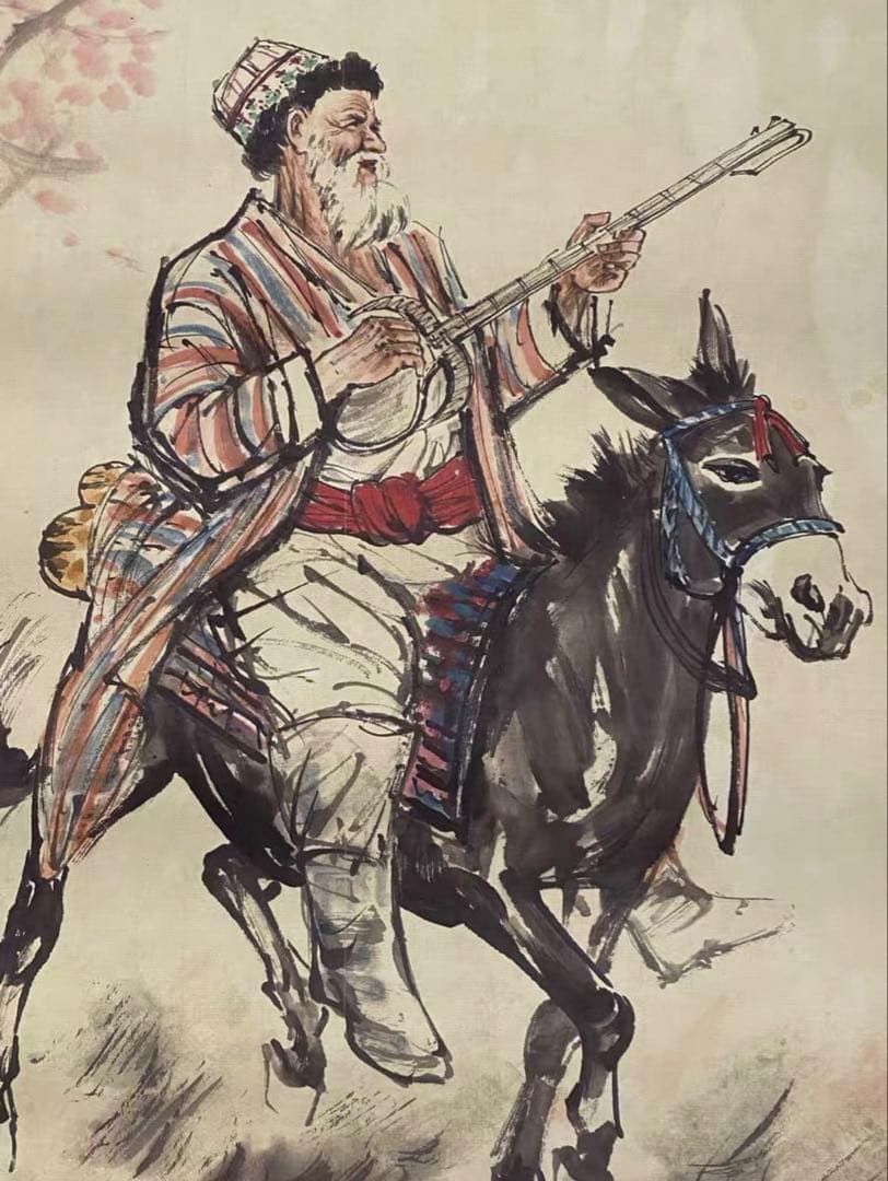 【四条屏】黄冑 風人物図 掛軸セット　宣紙・手工表装　中国画 伝統美術