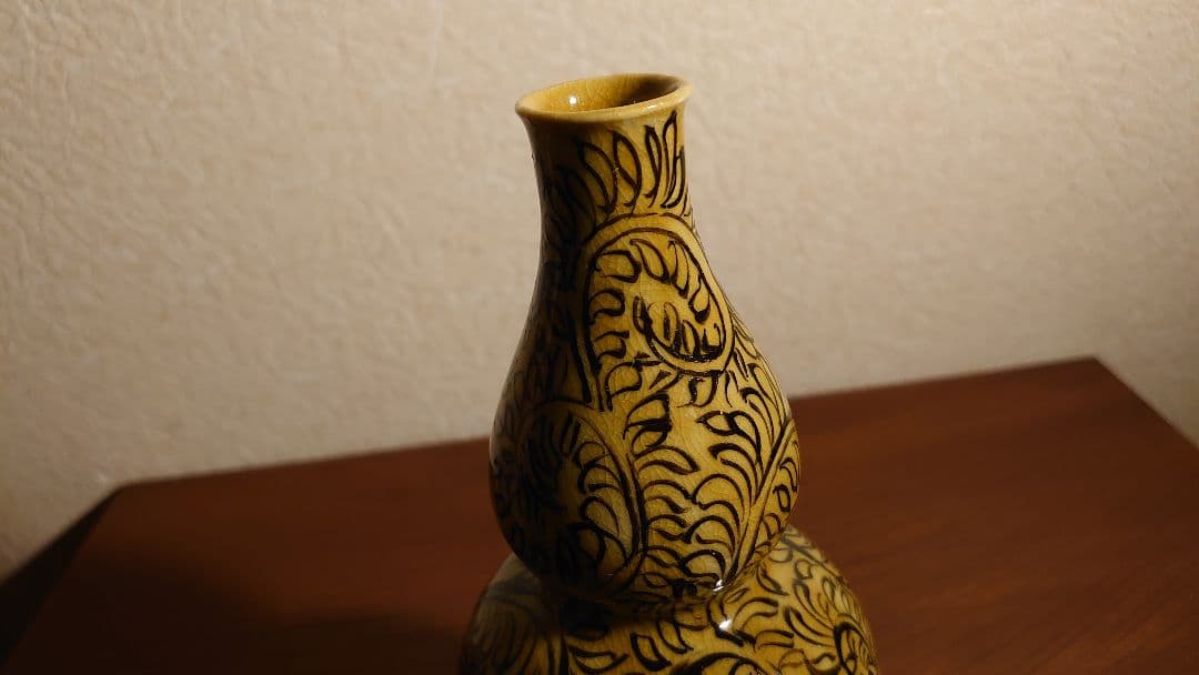 古九谷　九谷焼　徳利　花入　蔵出し　江戸期　角福　黄釉　１客