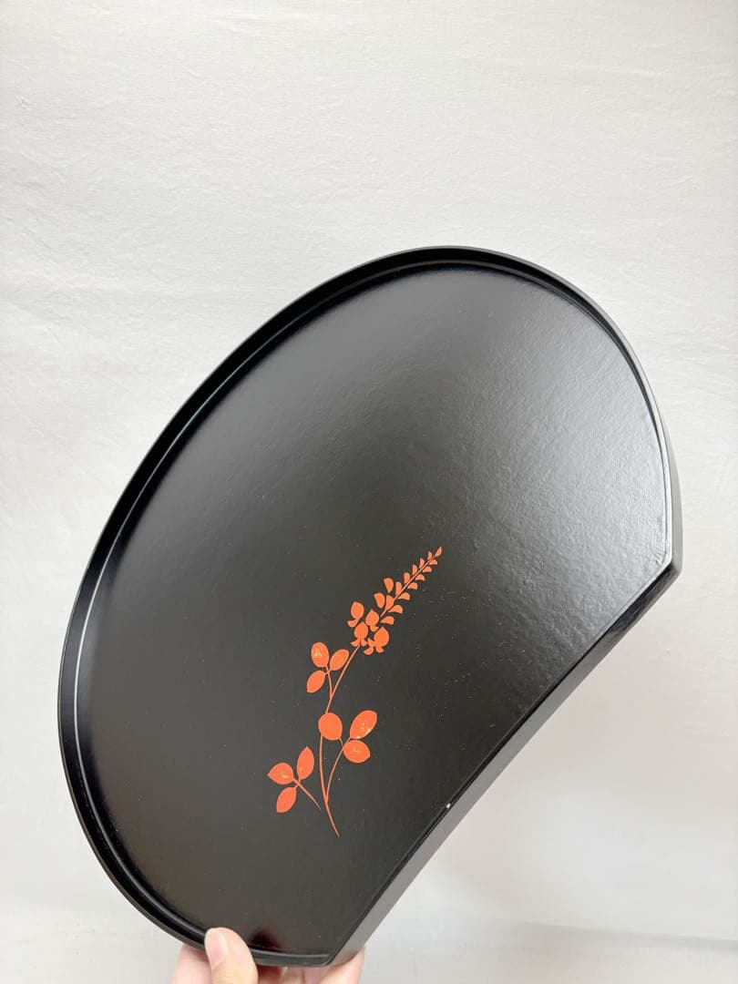 未使用 懐石道具 一閑塗 絵変わり 半月膳 5客揃 会席膳 宴会盆 平膳共箱