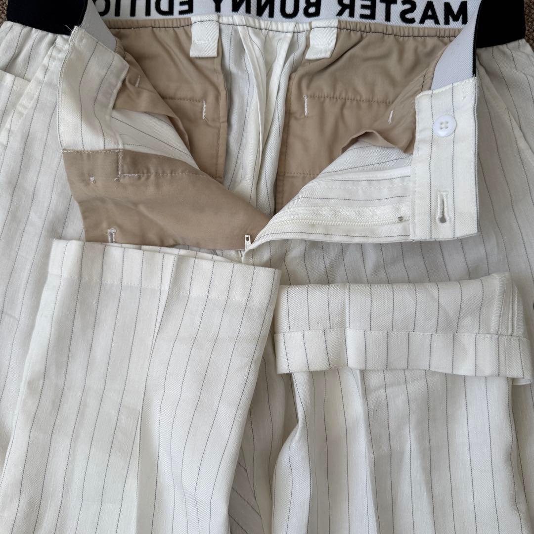 リネン素材　マスターバニー　パンツ　L〜XL相当 白　黒　ストライプ　タック入