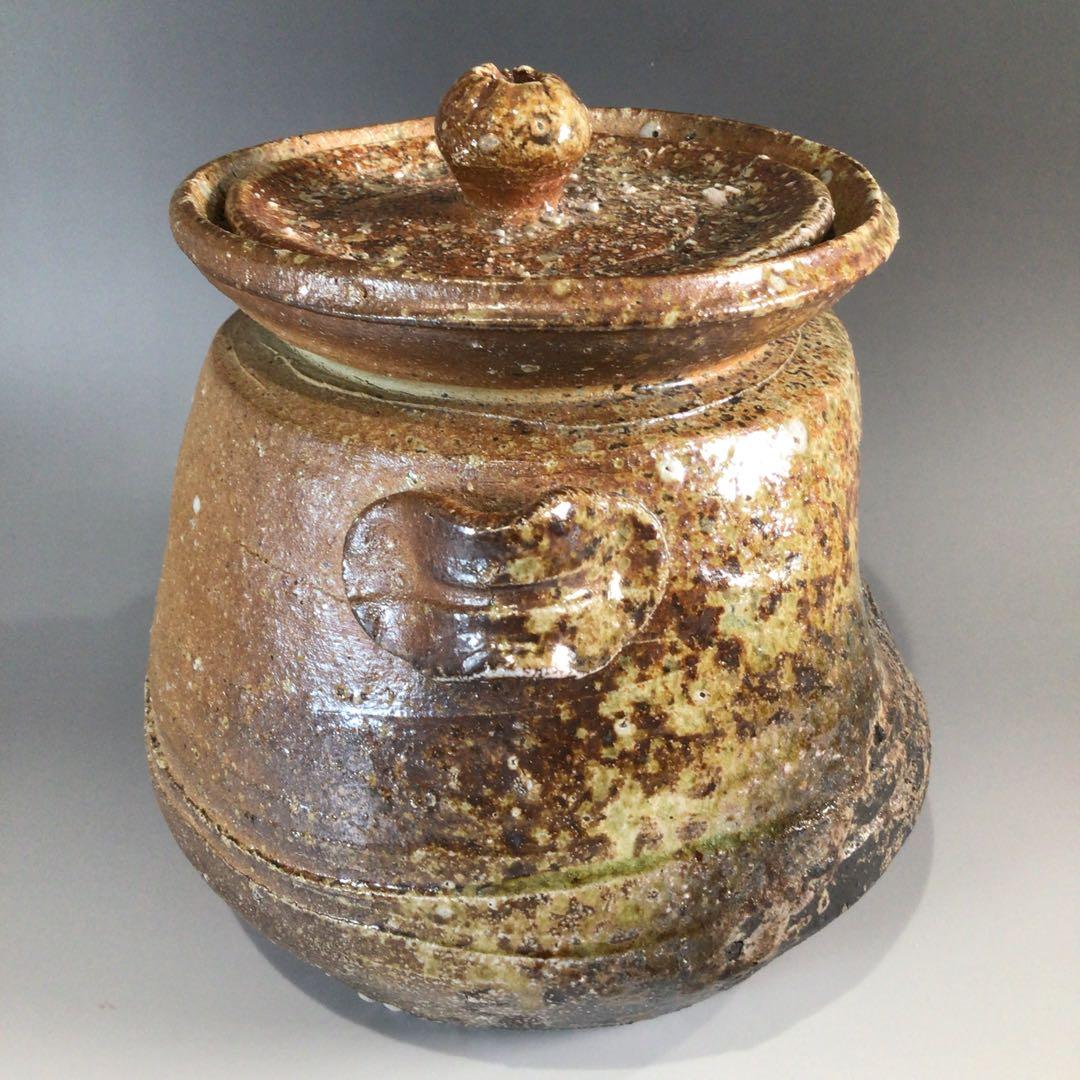 Ｐ５６４　水指　『信楽焼』『神山一陶造』『耳付水指』　共箱　茶道具