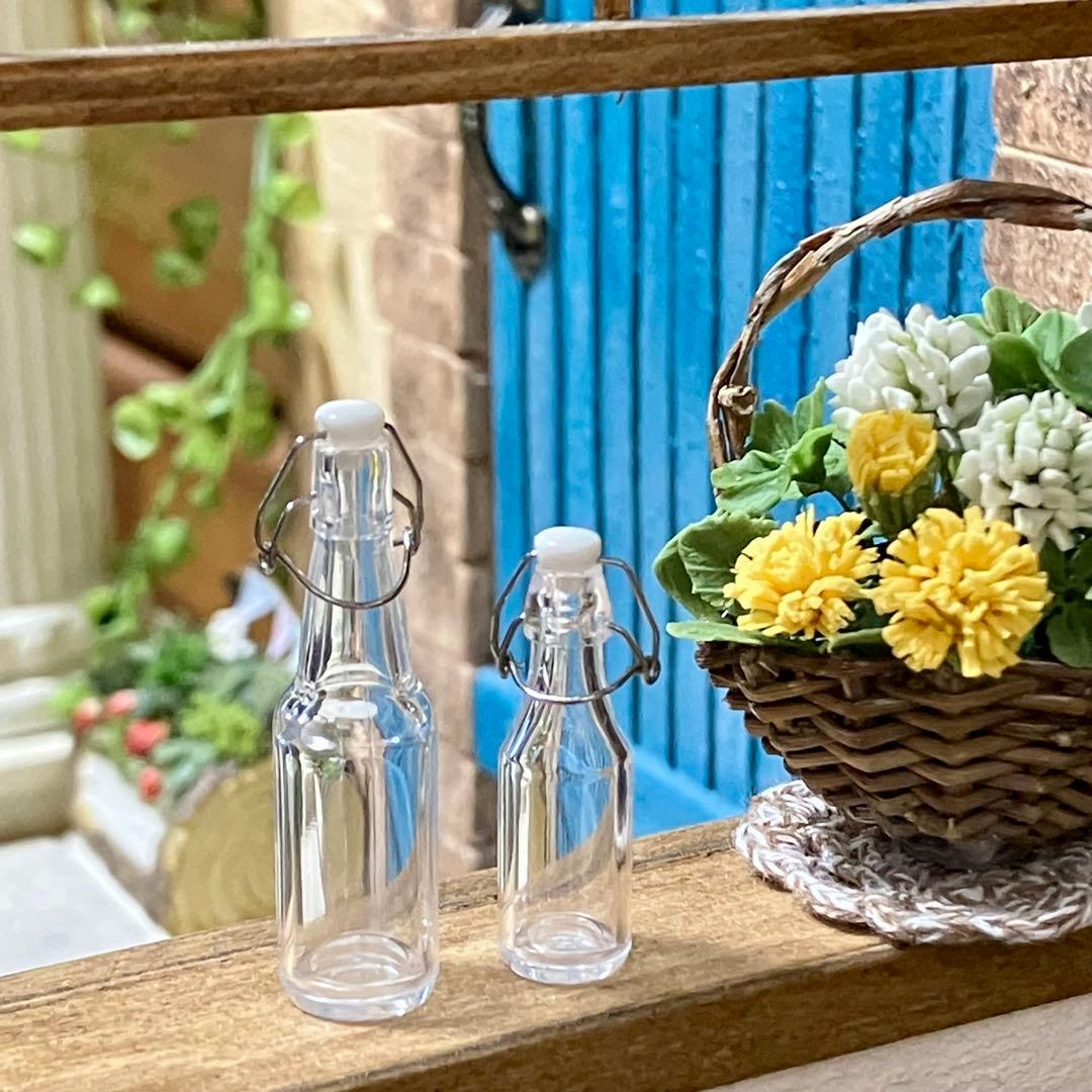 ミニチュア　ボトル2本セット×５色セット　ガラス瓶　ガラスジャー　ドールハウス