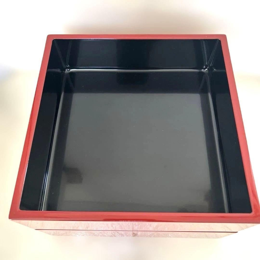 川連漆器 朱内黒 三段重めんとり 蓋二枚