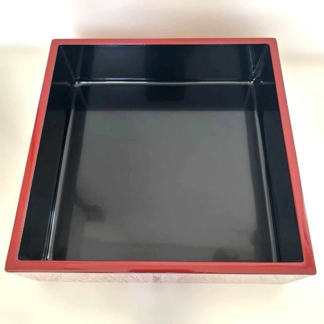 川連漆器 朱内黒 三段重めんとり 蓋二枚