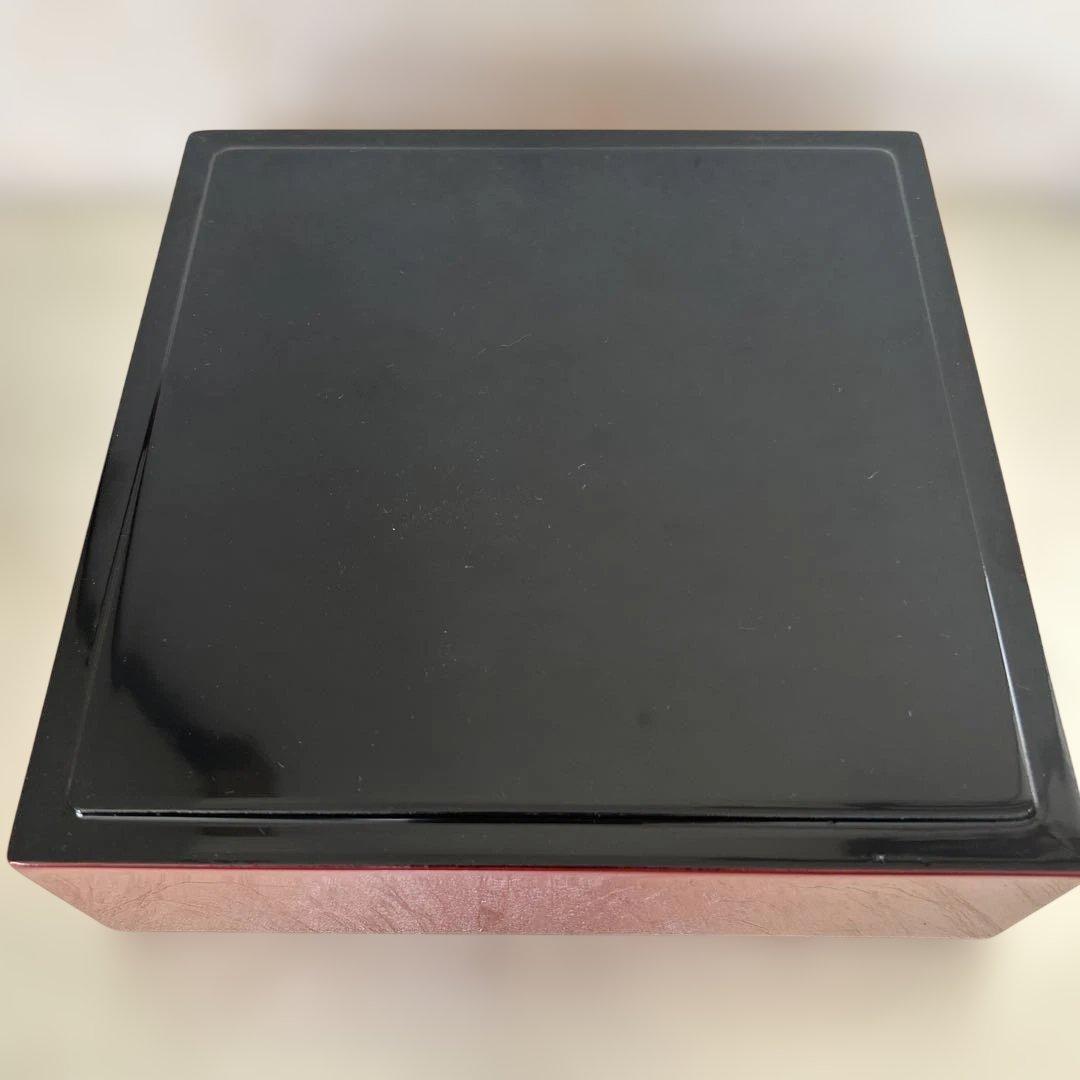 川連漆器 朱内黒 三段重めんとり 蓋二枚