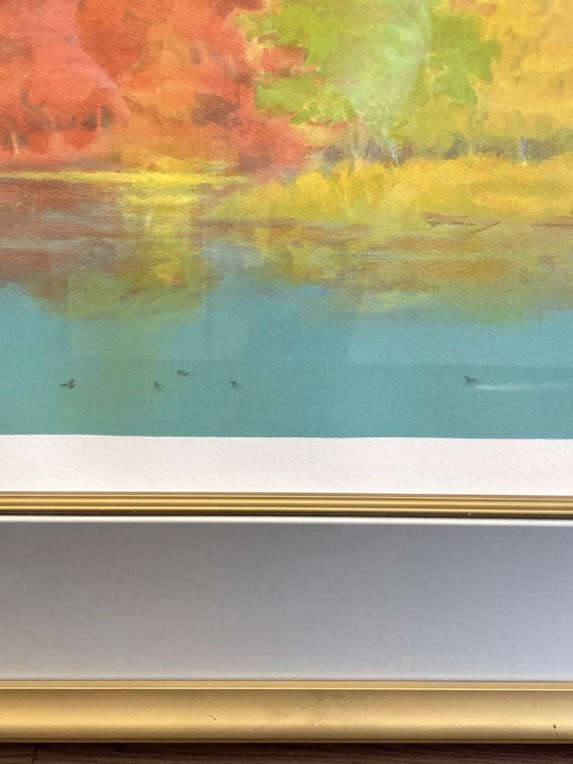 奥田元宋 画 リトグラフ「山湖秋映」 20/100 直筆サイン入り