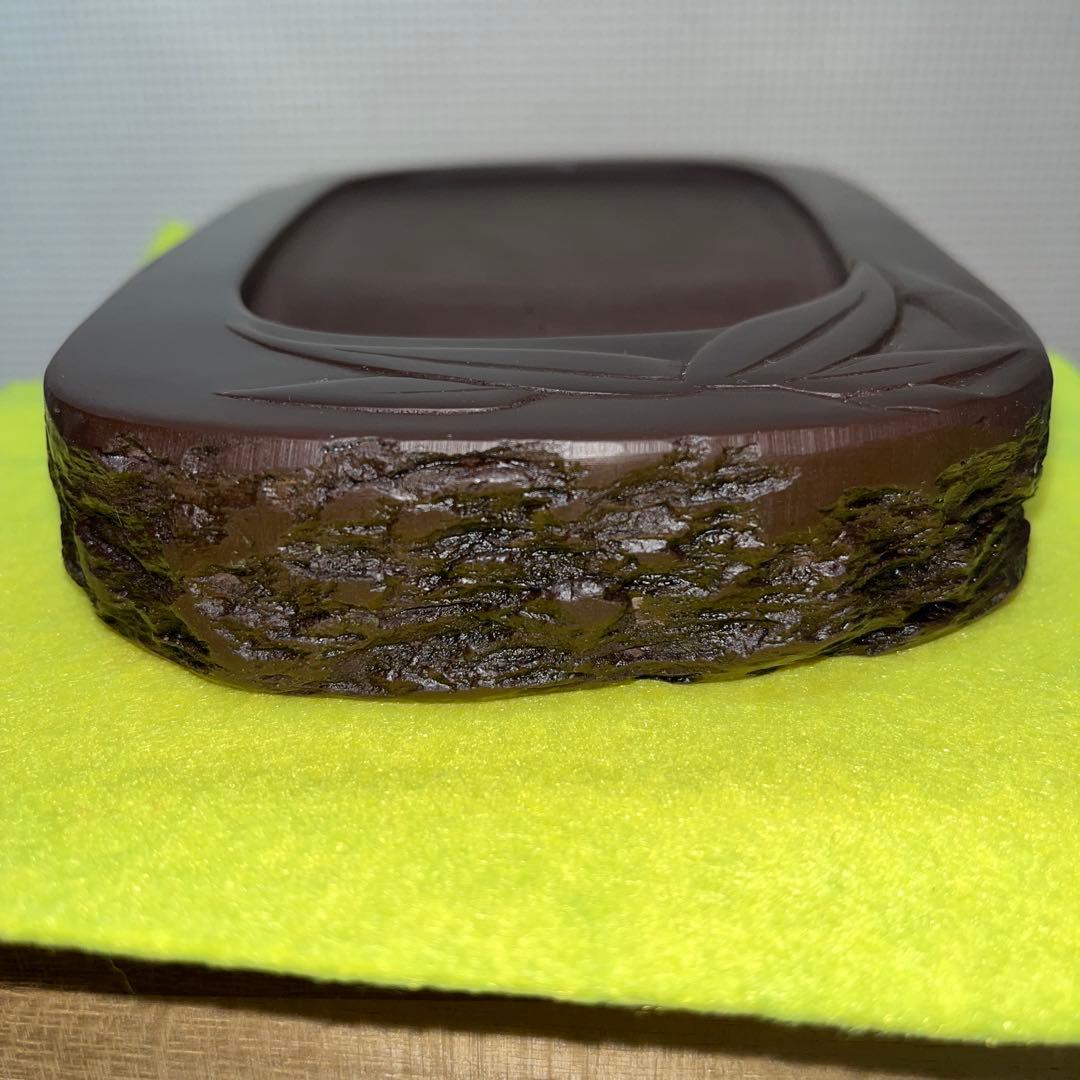 ⭕️赤間硯　笹竹彫刻研　下井昭竜山　未使用美品　四六寸大