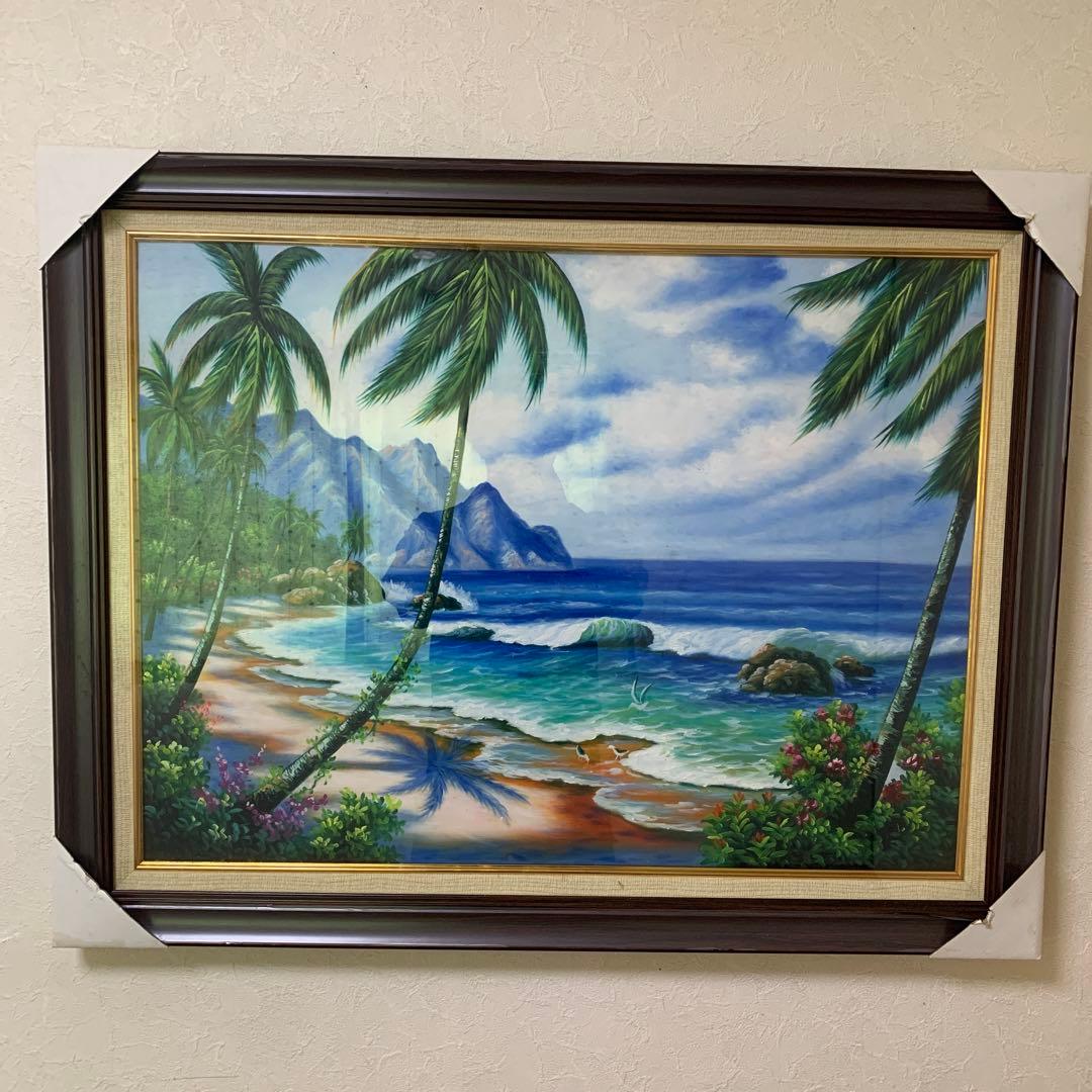 油彩画 海と山の風景