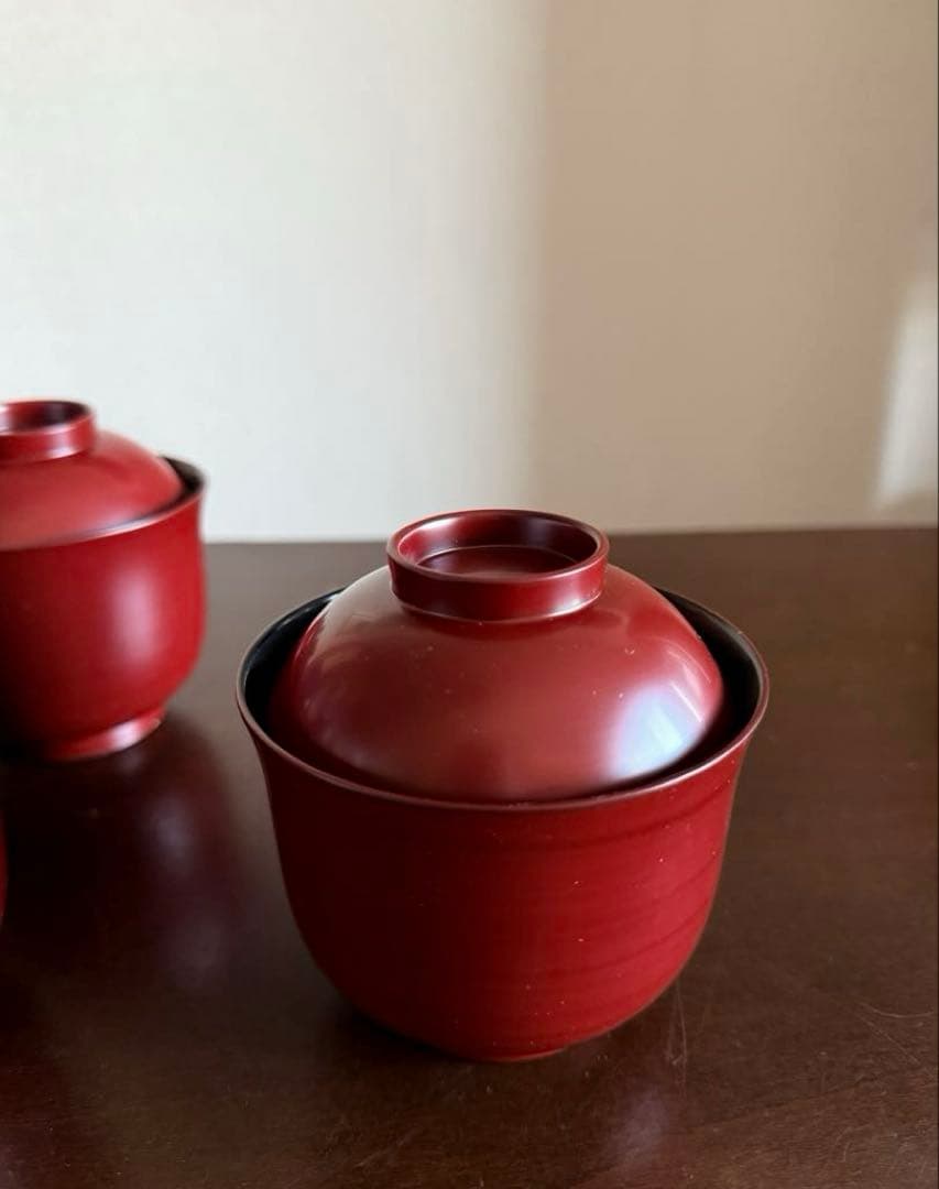 山中塗 塗師 多田桂寛 造 小吸物椀 朱内黒 蓋付き 共箱 未使用品