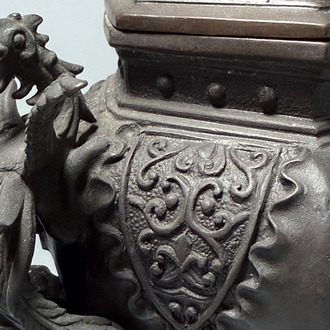 二上常太郎 元威作　蝋型鋳銅　細密細工　鳳凰耳牡丹獅子香炉　造形美　最高位作